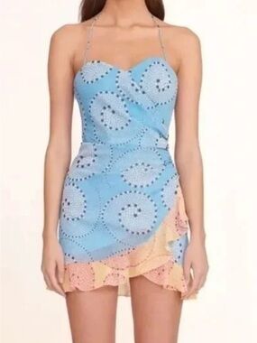STAUD Blue and Orange Halter Mini Dress